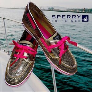 Sperry Gold Sparkle Boat Shoes Youth 4.5